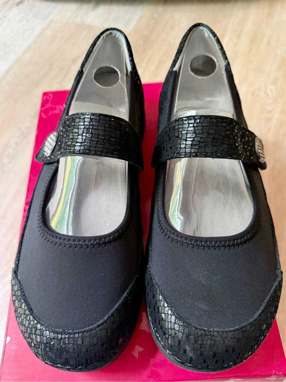 Alegria Black Mary Jane Flats with Adjustable Strap